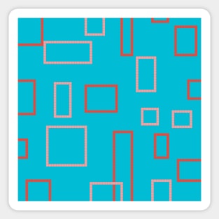 Abstract Pink and Red Shapes on Blue Sticker